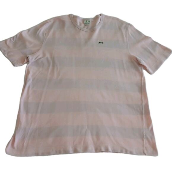 Lacoste T-Shirt Men's 9 Light Pink Striped Short Sleeve Crew Neck Preppy Casual - Picture 1 of 12
